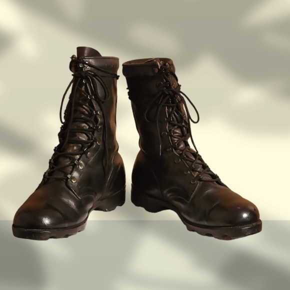 Men Vintage Leather Black Combat Boots Size 9W/Men Army Boots/ Men Military Boot - Picture 9 of 10